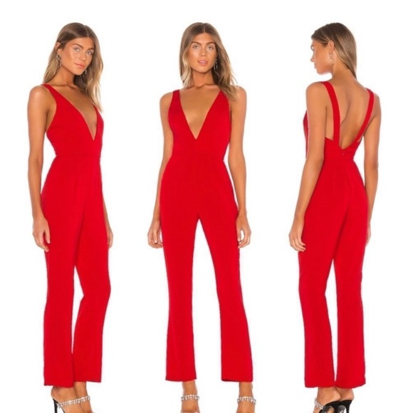 Revolve Superdown Jillian Cherry Red Deep V Neck Jumpsuit XXS and S. NWT - Picture 2 of 16